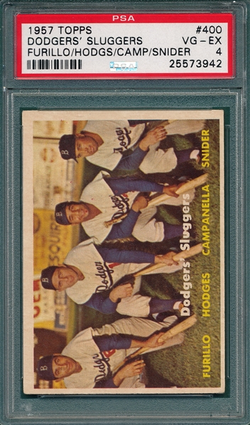 1957 Topps #400 Dodgers Sluggers W/ Snider & Campanella PSA 4