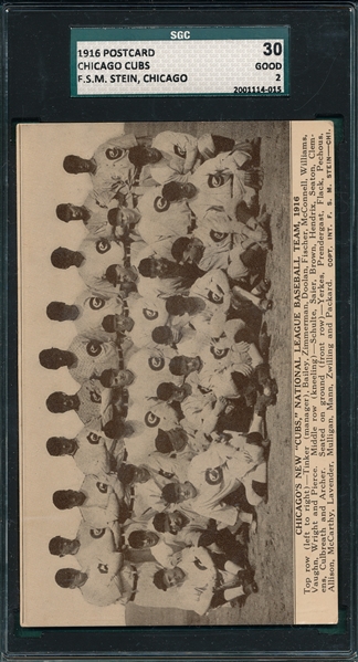 1916 Stein PC, Chicago Cubs SGC 30