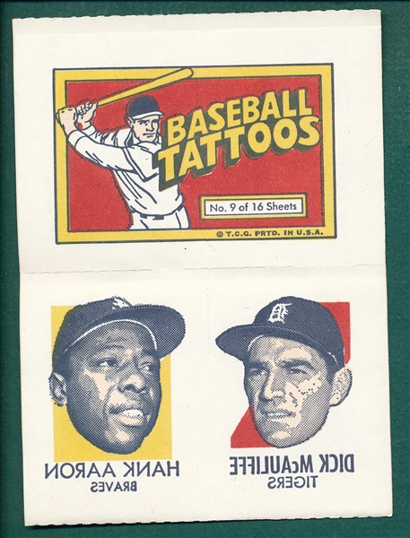 1971 Topps Baseball Tattoos Sheet #9 W/ Aaron