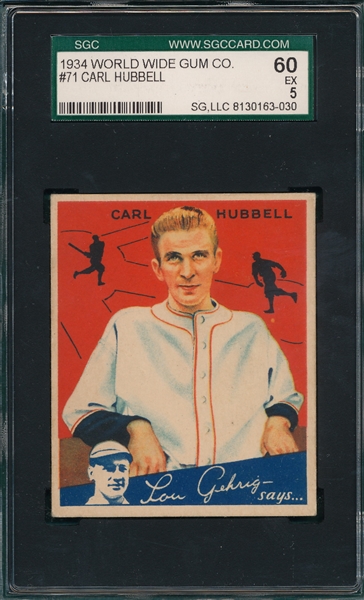 1934 World Wide Gum #71 Carl Hubbell SGC 60 *Strong Colors*