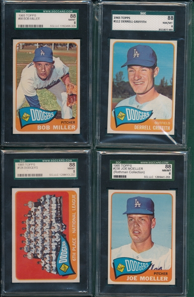 1965 Topps Lot of (7) Dodgers W/ #570 Osteen, SP, Hi #, SGC 88