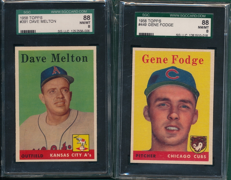 1958 Topps #391 Melton & #449 Fodge, Lot of (2) SGC 88