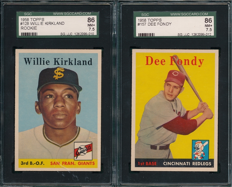1958 Topps Lot of (5) W/ #128 Kirkland, Rookie, SGC 86
