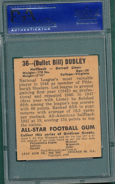 1948 Leaf FB #36 Bill Dudley PSA 5 *Rookie*