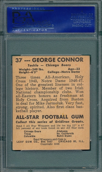 1948 Leaf FB #37 George Connor PSA 6 *Rookie*