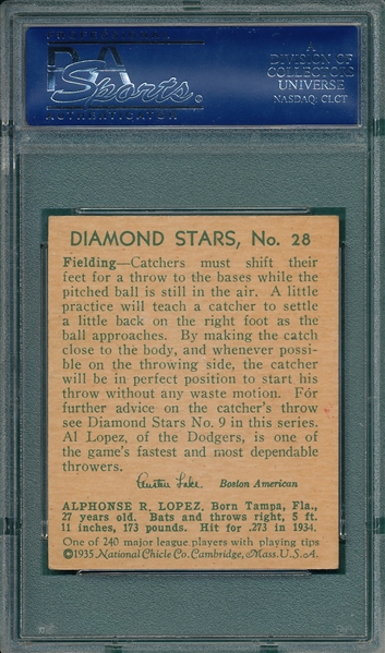 1934-36 Diamond Stars #28 Al Lopez PSA 6