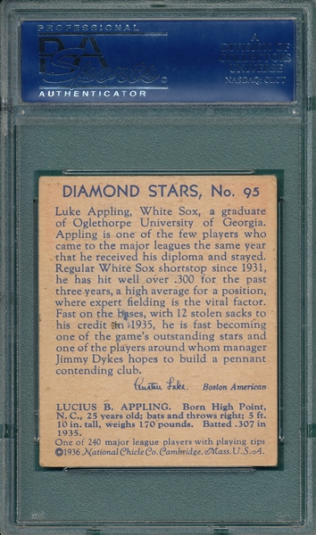 1934-36 Diamond Stars #95 Luke Appling PSA 4 *SP*