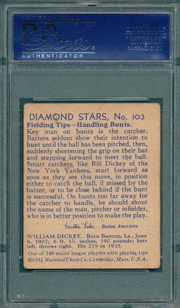 1934-36 Diamond Stars #103 Bill Dickey PSA 4 *SP*