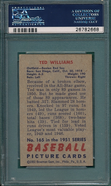 1951 Bowman #165 Ted Williams PSA 5.5