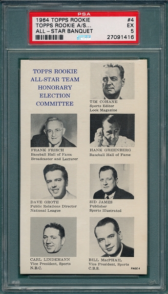 1964 Topps Rookie Banquet/ All Star Banquet W/ Greenberg PSA 5
