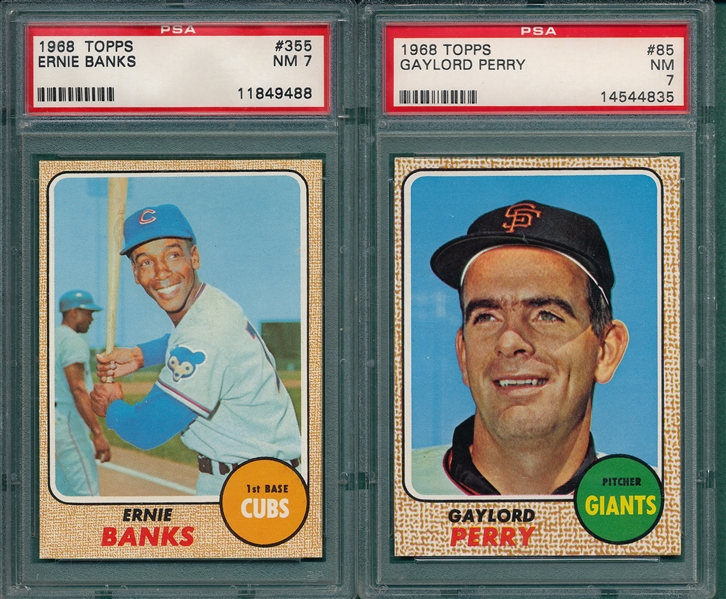 1968 Topps #85 G. Perry & #355 Banks, Lot of (2) PSA 7