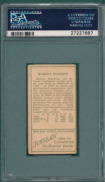 1911 T205 Harmon, One Ear, Hassan Cigarettes PSA 3.5 *SP*