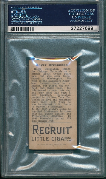 1912 T207 Bresnahan Recruit Little Cigars PSA 2.5