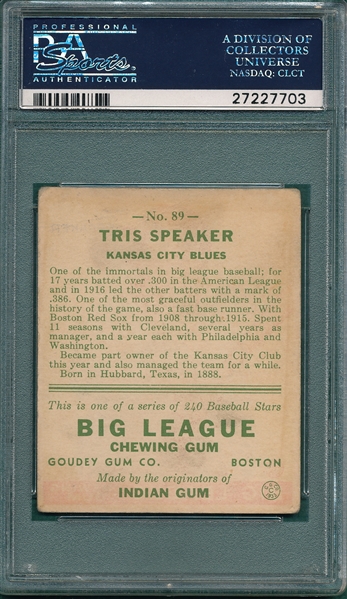 1933 Goudey #89 Tris Speaker PSA 2.5