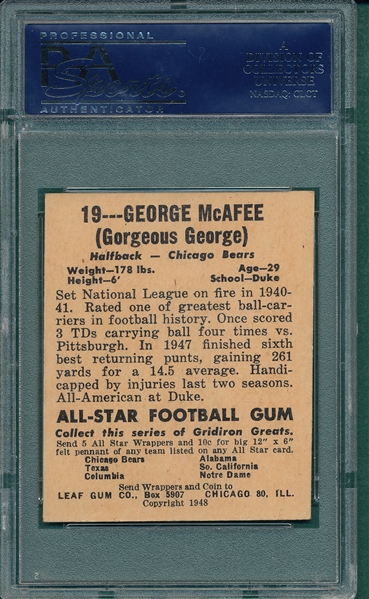 1948 Leaf FB #19 George McAfee, No Nickname, PSA 5