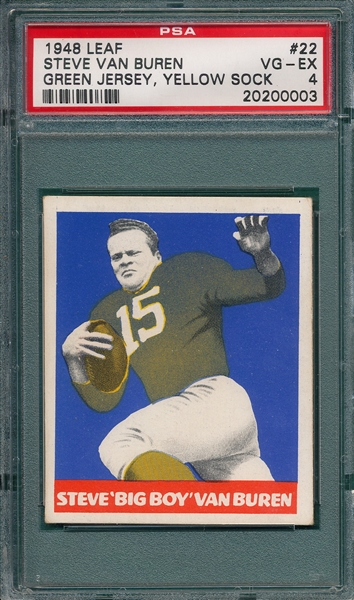 1948 Leaf FB #22 Steve Van Buren, Green Jersey, Yellow Socks, PSA 4
