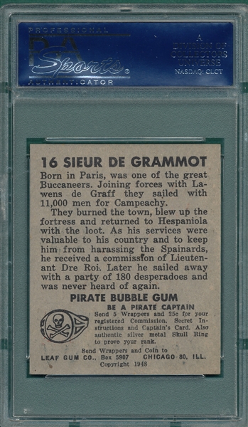 1948 Leaf Pirate Cards #16 Sieur de Grammount PSA 8