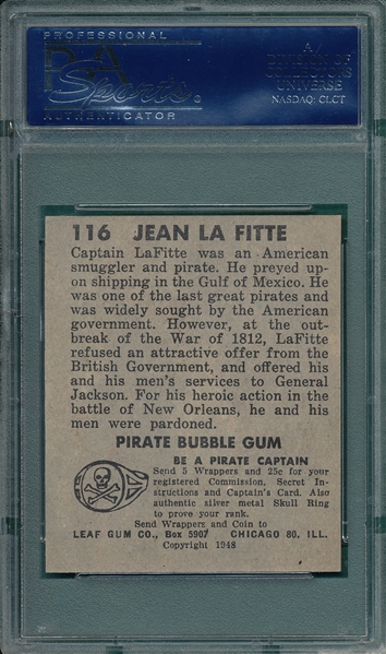 1948 Leaf Pirate Cards #116 Jean La Fitte PSA 8