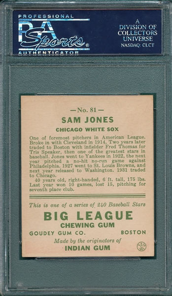1933 Goudey #81 Sam Jones PSA 8