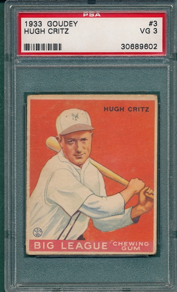 1933 Goudey #3 Hugh Critz PSA 3