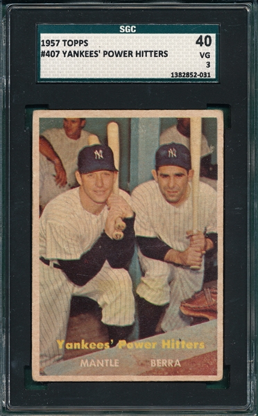 1957 Topps #407 Yankees Power Hitters W/ Mantle & Berra, SGC 40