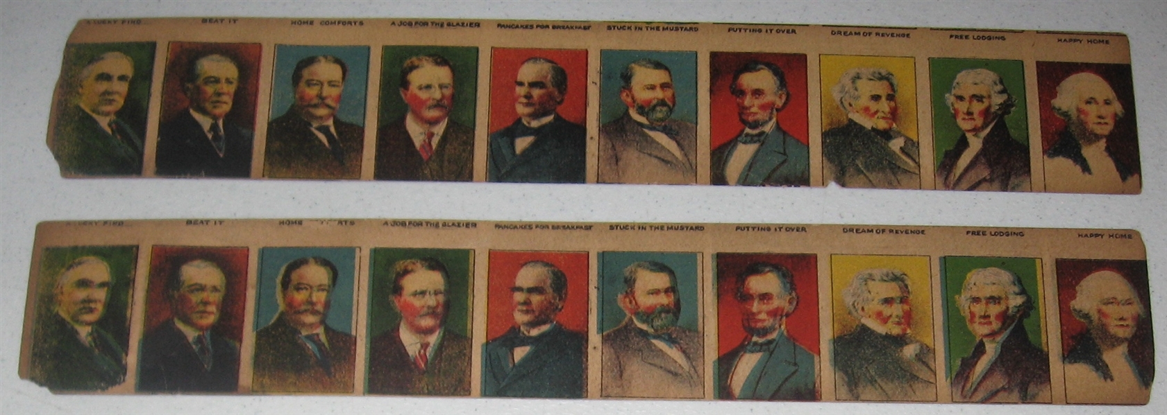 1920s W563 U. S. Presidents, (2) Strips of (10) Cards