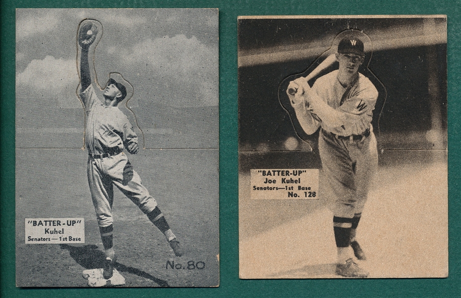 1934-36 R318 #80 & #128 (Hi #) Joe Kuhel Batter-Ups, Lot of (2)