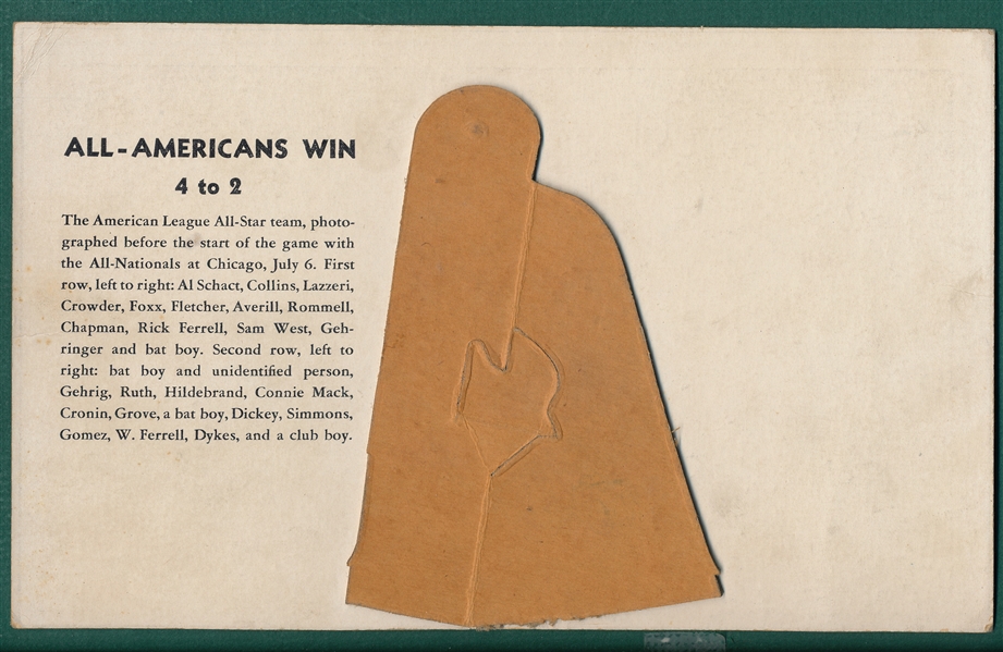 1934 Goudey Premium R309-1 American League All Stars W/ Gehrig & Ruth 