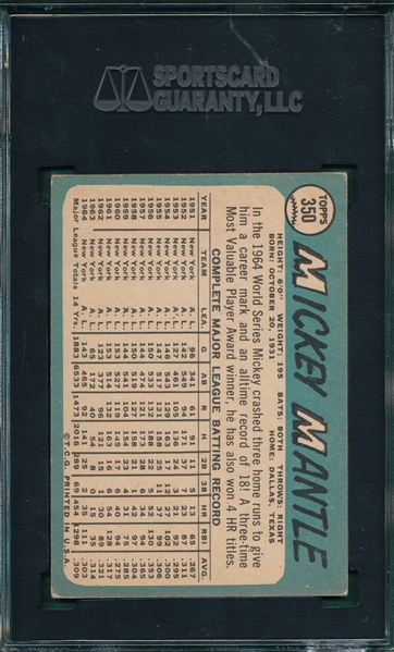 1965 Topps #350 Mickey Mantle SGC 50