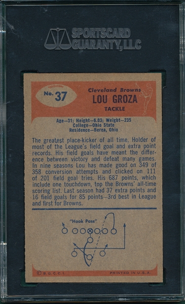 1955 Bowman FB #37 Lou Groza SGC 92