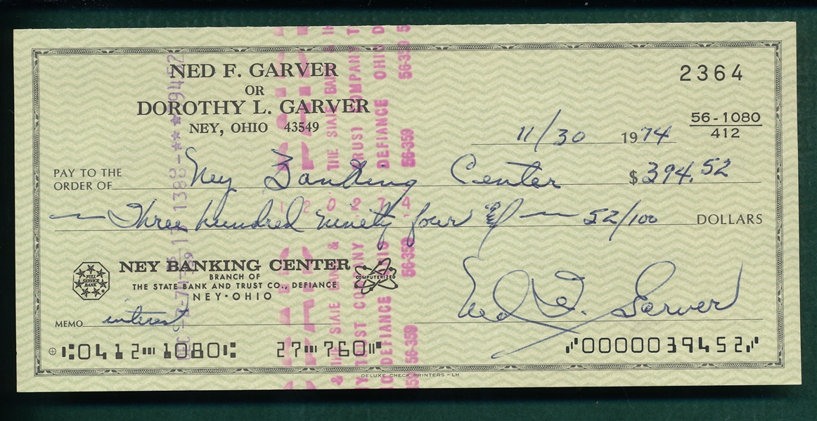 Ned Garver Signed Checks Lot of (100)