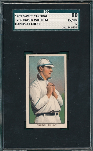 1909-1911 T206 Wilhelm, Hands at Chest, Sweet Caporal Cigarettes SGC 80 *Fact. 649 Overstrike*