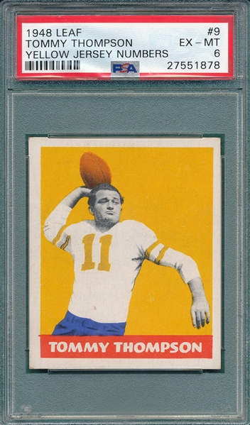 1948 Leaf FB #9 Tommy Thompson, Yellow Numbers, PSA 6
