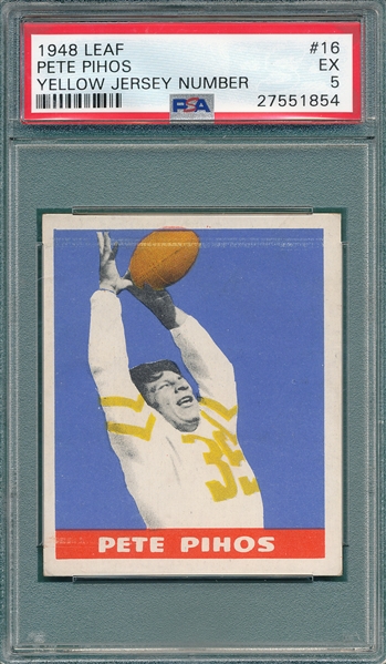 1948 Leaf FB #16 Pete Pihos, Yellow Numbers, PSA 5