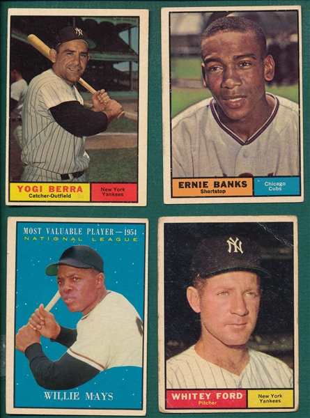 1961 Topps Lot of (4) HOFers W/ Banks, Ford, Mays & Berra