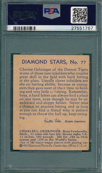 1934-36 Diamond Stars #77 Charlie Gehringer PSA 4
