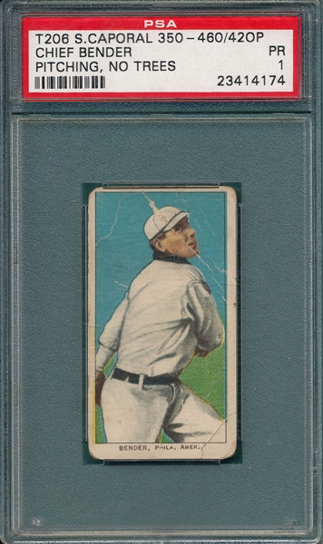 1909-1911 T206 Bender, Pitching, No Trees, Sweet Caporal Cigarettes PSA 1