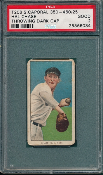 1909-1911 T206 Chase, Throwing, Dark Cap, Sweet Caporal Cigarettes PSA 2 *Factory 25*