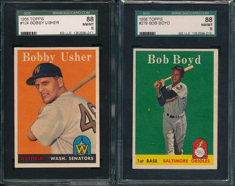 1958 Topps #124 Usher & #279 Boyd, Lot of (2) SGC 88