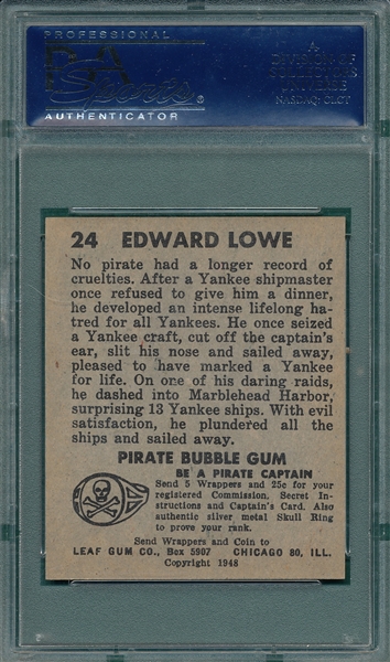 1948 Leaf Pirate Cards #24 Edward Lowe PSA 8