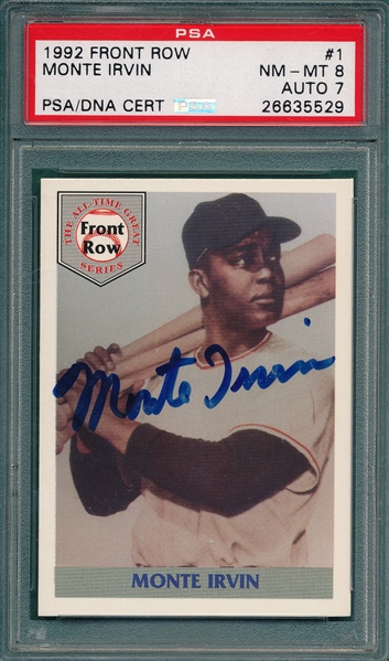 1992 Front Row #1 Monte Irvin, Signed, PSA 7, 8