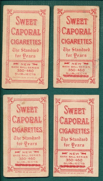 1909-1911 T206 Lot of (4) Sweet Caporal Cigarettes Series 460