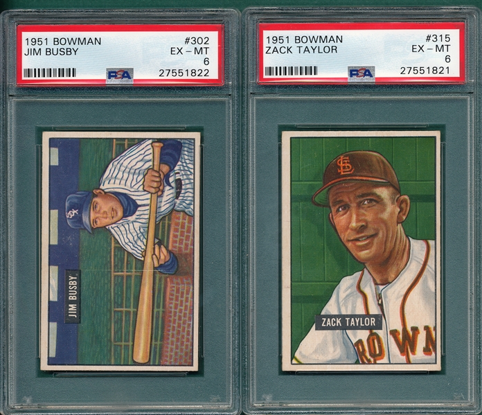 1951 Bowman #302 Busby & #315 Taylor, Lot of (2) PSA 6 *High #*