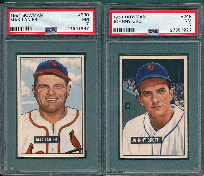 1951 Bowman #230 Lanier & #249 Groth, Lot of (2) PSA 7