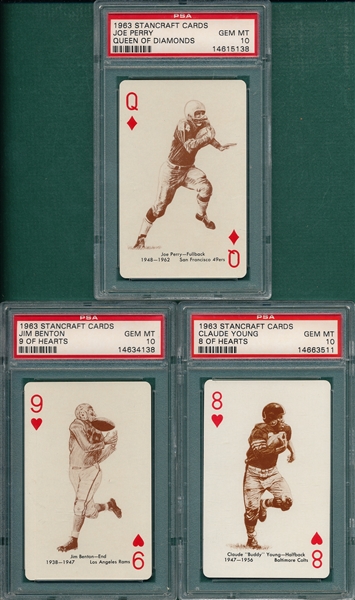 1963 Stancraft Cards, Football, Lot of (3) W/ Joe Perry PSA 10 *GEM MINT*