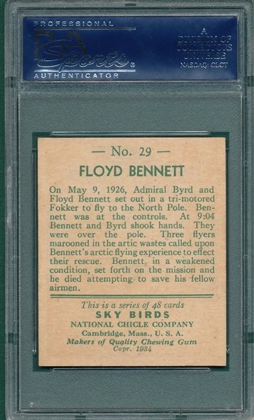 1934 National Chicle #29 Floyd Bennett, Sky Birds, PSA 8