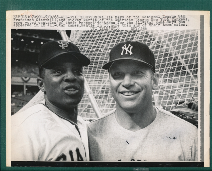 1968 Mickey Mantle/Willie Mays All-Star News Service Photo