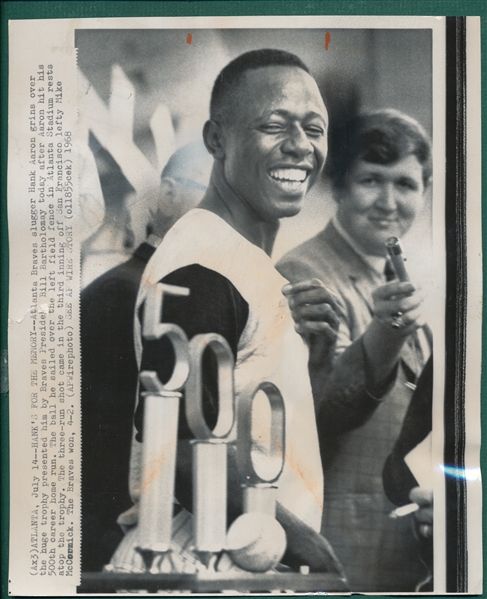 1968 Hank Aaron 500th Home Run AP Wirephoto