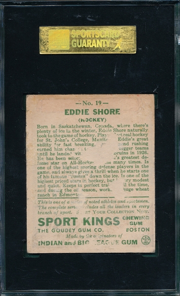 1933 Sports Kings #19 Eddie Shore SGC 10 