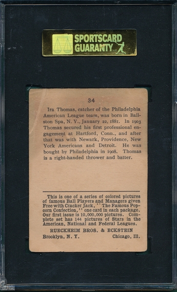 1914 Cracker Jack #34 Ira Thomas SGC 20